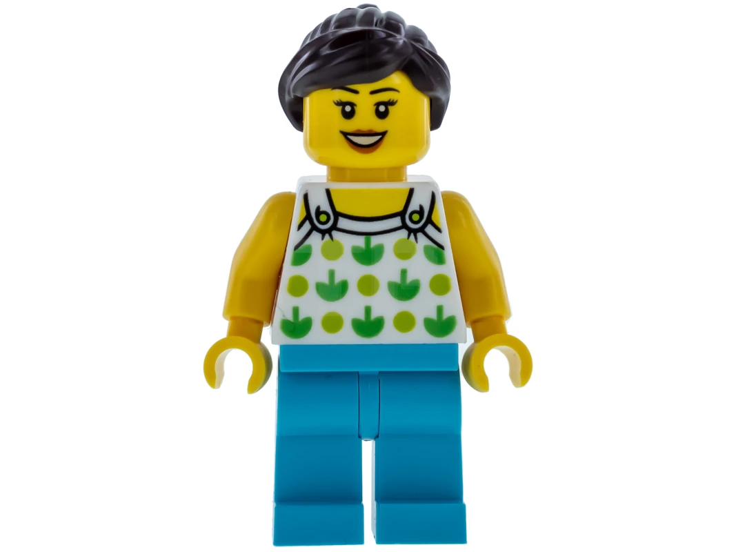LEGO&reg; twn367 Female, White Top with Green Apples and Lime Dots
