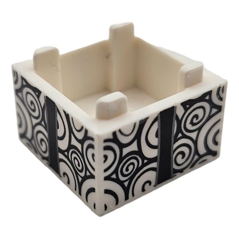 LEGO&reg; 6258821 - 35700pb03 - Container, Box 2 x 2 x 1 - Top Opening with Black Spirals and Giftwrap Ribbon Pattern