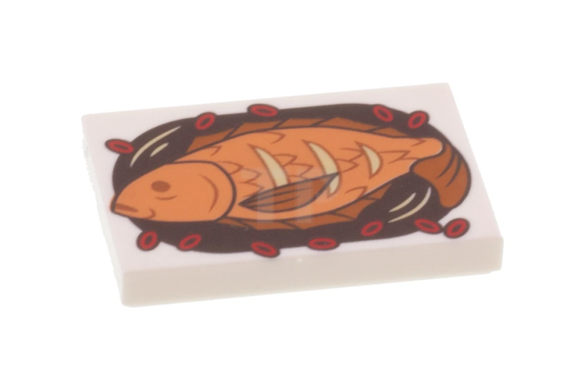 LEGO&reg; 6257759 - 26603pb030 - Tile 2 x 3 with Steamed Fish Pattern