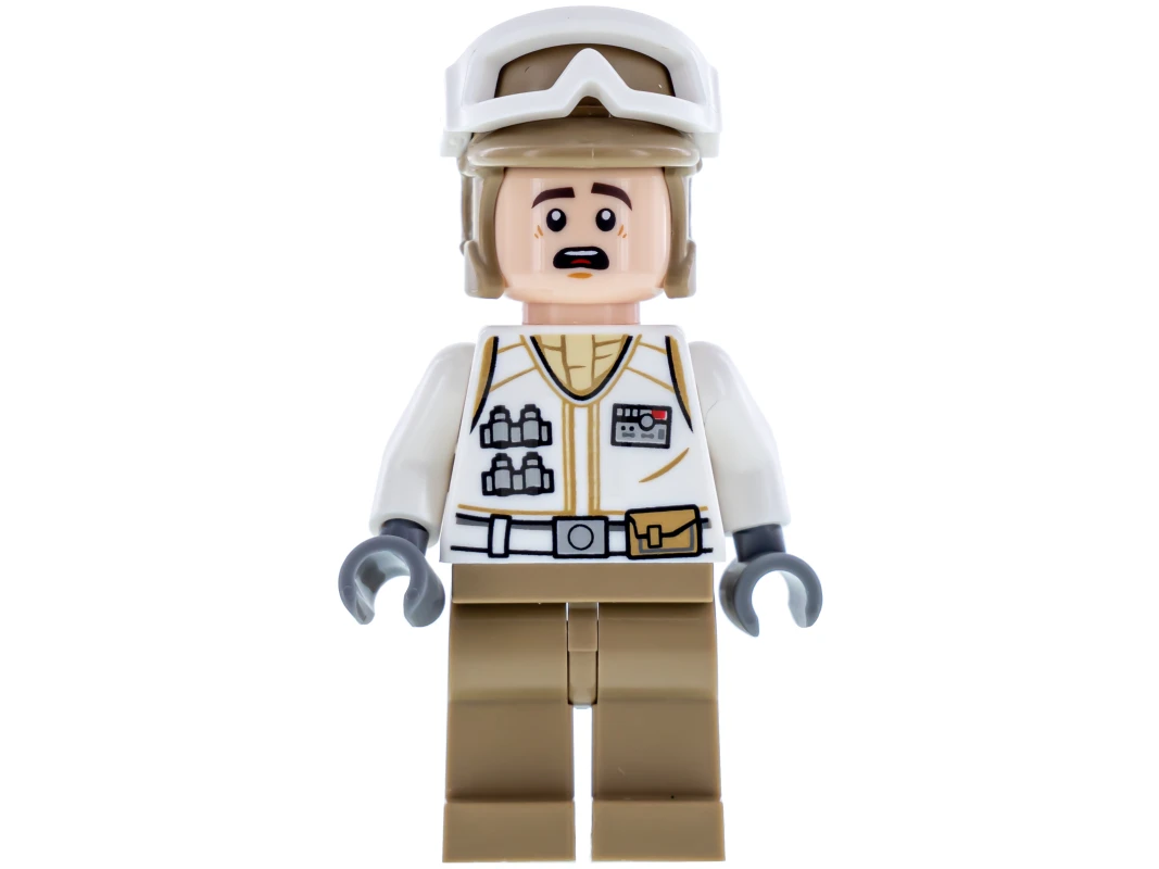 LEGO&reg; sw1016 Uniforme blanc du soldat rebelle de Hoth, jambes bronzées foncées (Sourire de la bouche ouverte)