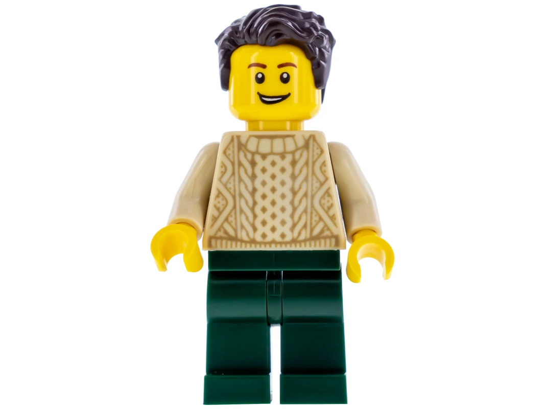 LEGO&reg; twn359 Hombre con pelo castaño oscuro, jersey moreno y piernas verde oscuro