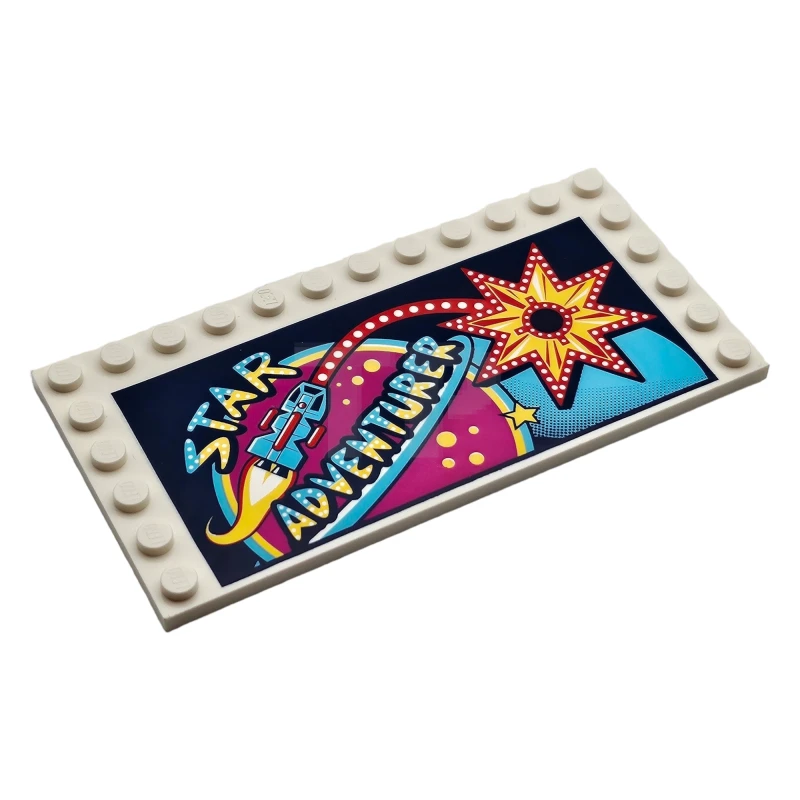 LEGO&reg; 6262647 - 6178pb026 - Tile, Modified 6 x 12 with Studs on Edges with 'STAR ADVENTURER', Spaceship, Planets and Star Pattern