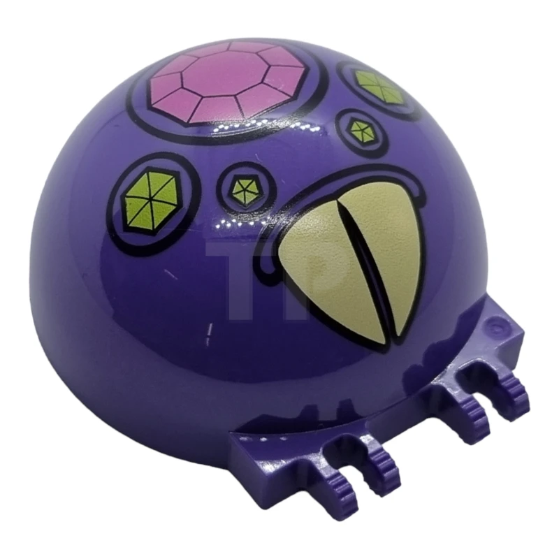 LEGO&reg; 6262837 - 50747pb16 - Windscreen 6 x 6 x 3 Canopy Half Sphere with Dual 2 Fingers and Dark Pink and Lime Jewels with Large Offwhite Teeth Pattern