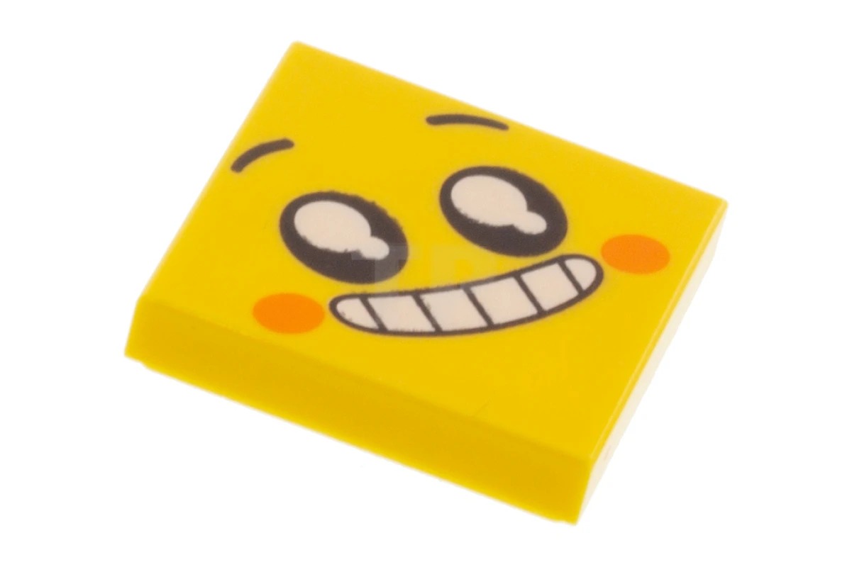 LEGO&reg; 6270435 - 3068pb1236 - Tile 2 x 2 with Groove with Face, Smile with Teeth and Open Mouth, Black Eyes with White Pupils, Raised Eyebrows, Orange Cheeks Pattern