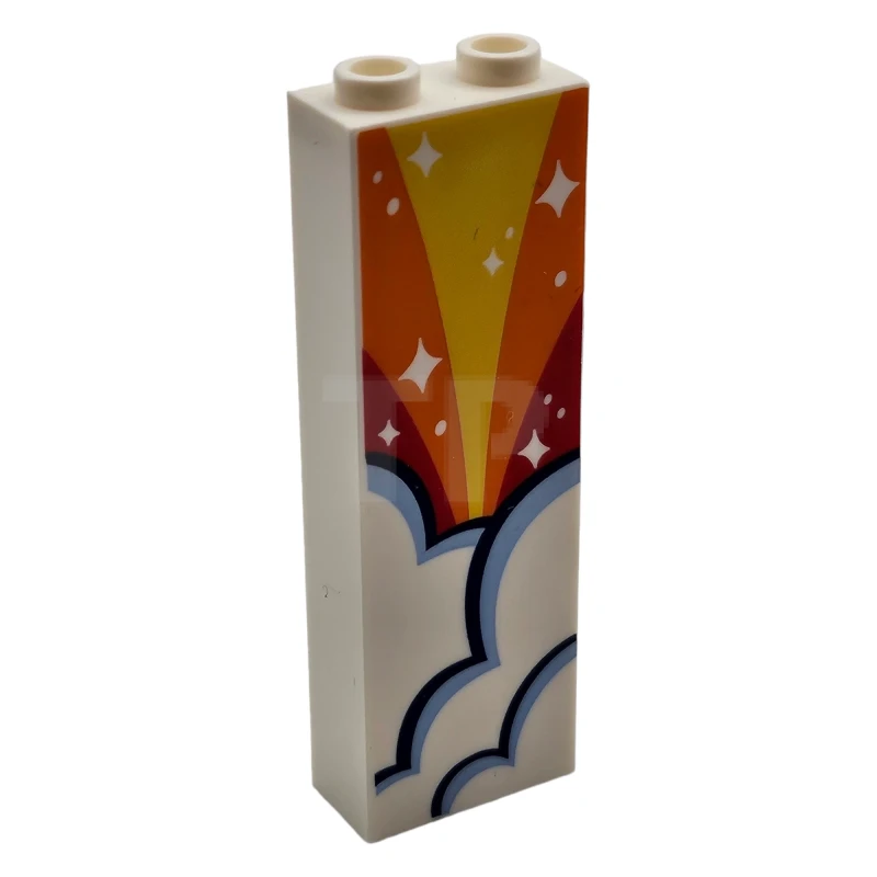 LEGO&reg; 6270212 - 2454pb144 - Brick 1 x 2 x 5 with Red, Orange and Yellow Sky, Clouds and White Stars Pattern