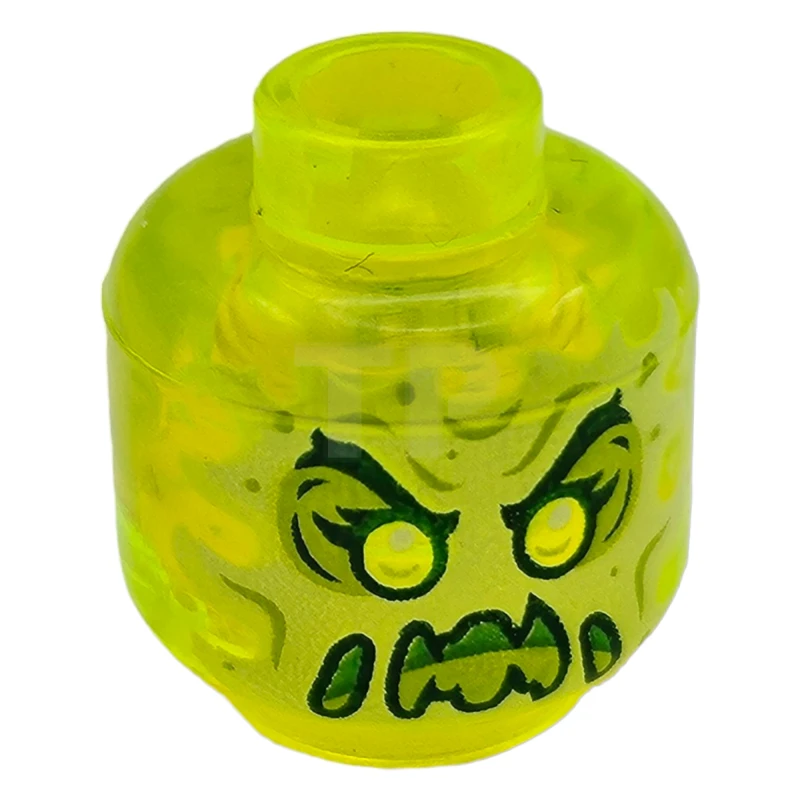 LEGO&reg; 6273380 - 3626cpb2451 - Minifigure, Head Alien Ghost with Yellowish Green Face, Slime Mouth, Raised Eyebrows and Flames in Back Pattern - Hollow Stud