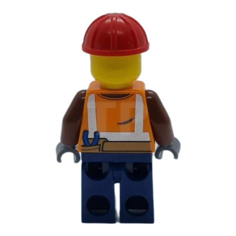 LEGO&reg; cty0584 Construction Worker - Orange Zipper, Safety Stripes and Belt over Brown Shirt, Dark Blue Legs, Red Construction Helmet, Orange Sunglasses