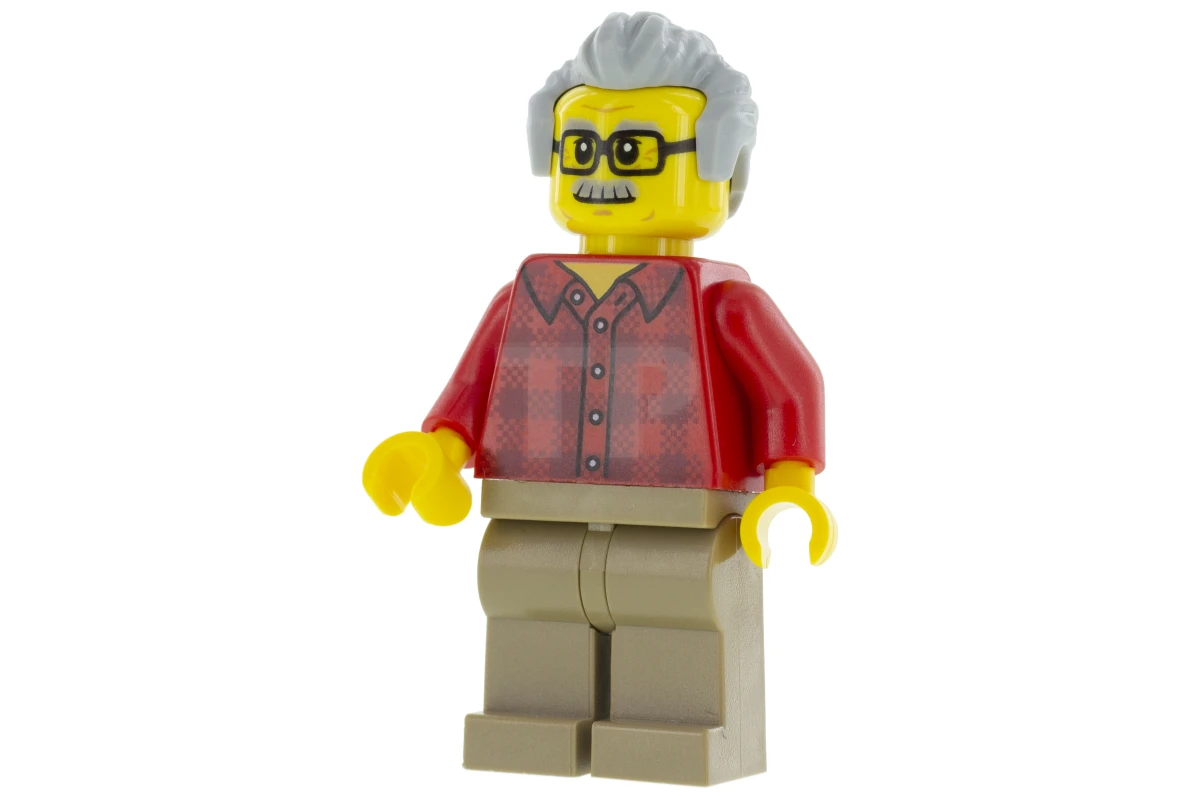 LEGO&reg; twn368 Grandfather with Flanel Shirt, Dark Tan Legs, Light Bluish Gray Hair