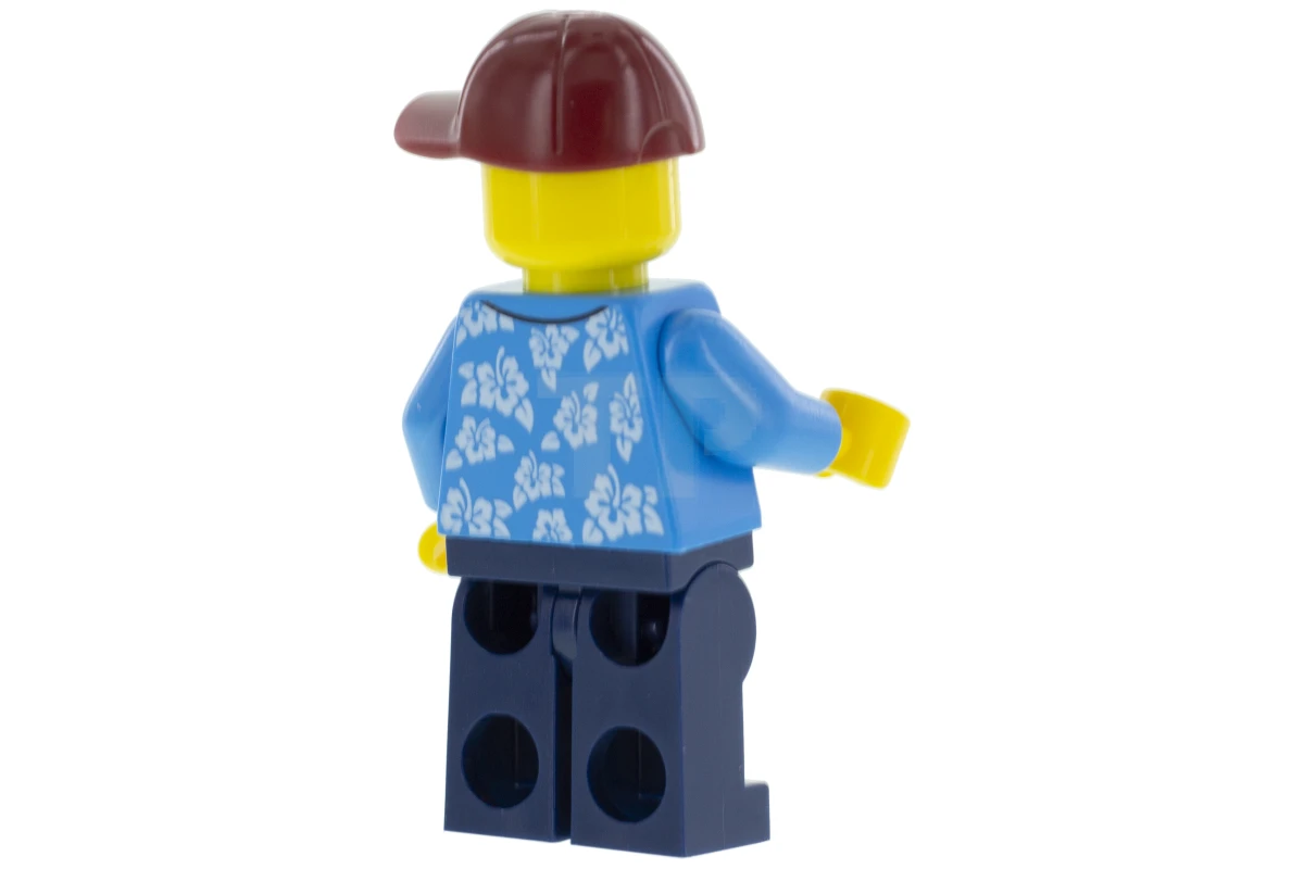 LEGO&reg; twn369 Man with Hawaiian Shirt, Dark Blue Legs, Dark Red Cap