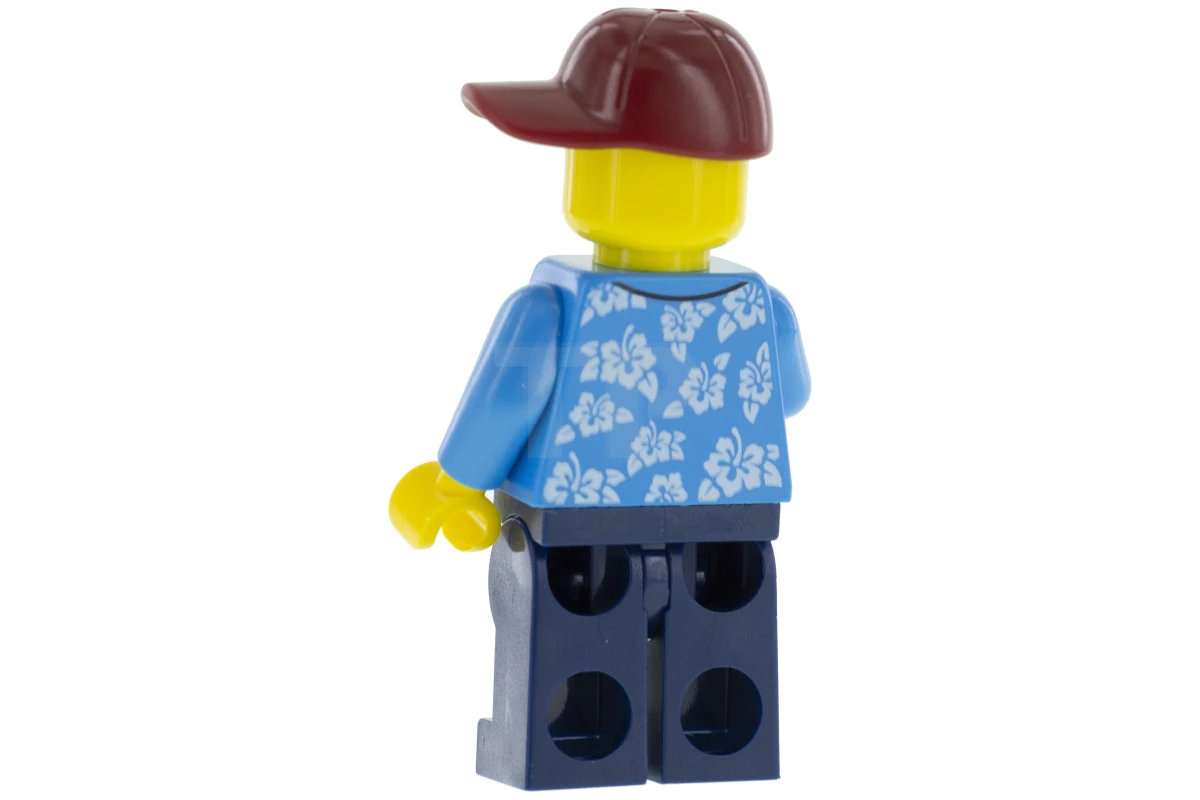 LEGO&reg; twn369 Man with Hawaiian Shirt, Dark Blue Legs, Dark Red Cap