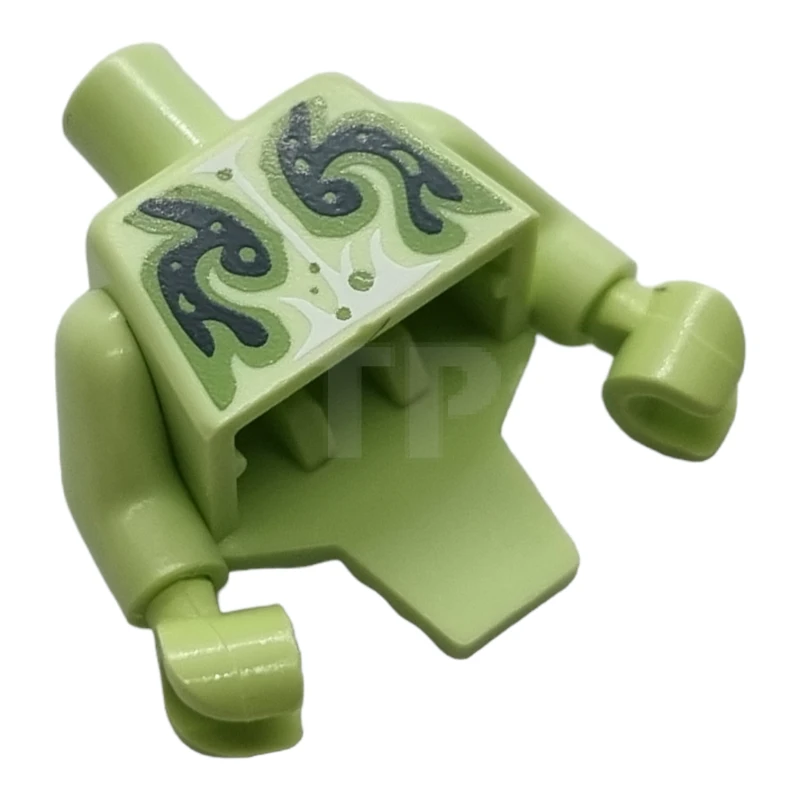 LEGO&reg; 6275564 - 98127pb04c01 - Torso, Modified Short with Ridged Armor with Black Swirl Pattern / Yellowish Green Arms / Yellowish Green Hands