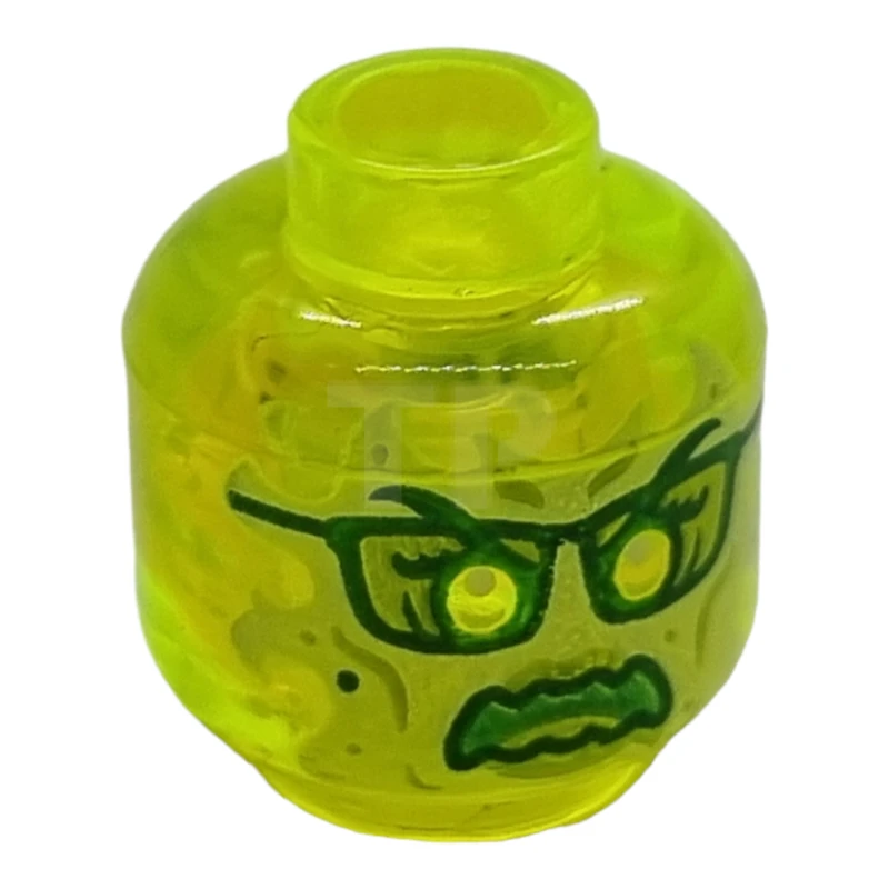 LEGO&reg; 6279129 - 3626cpb2494 - Minifigure, Head Alien Ghost with Yellowish Green Face, Glasses, Angry and Flames in Back Pattern - Hollow Stud