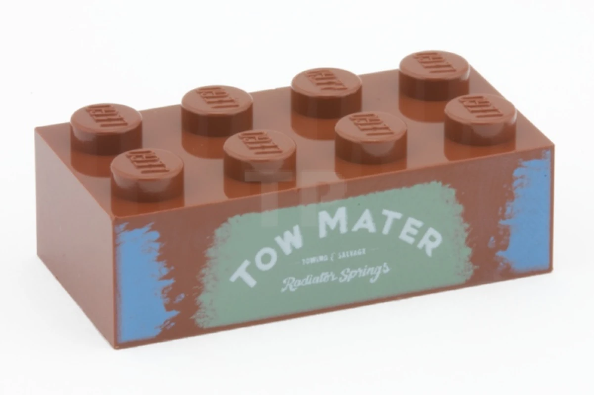 LEGO&reg; 4616701 - 3001pb081 - Brick 2 x 4 with 'TOW MATER' on Sand Green Background Pattern