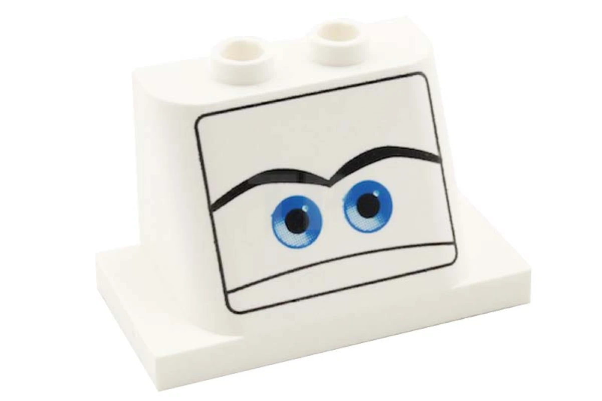 LEGO&reg; 4624697 - 93598pb05 - Windscreen 2 x 3 x 2 with 2 x 4 Base with Blue Eyes on White Background Pattern