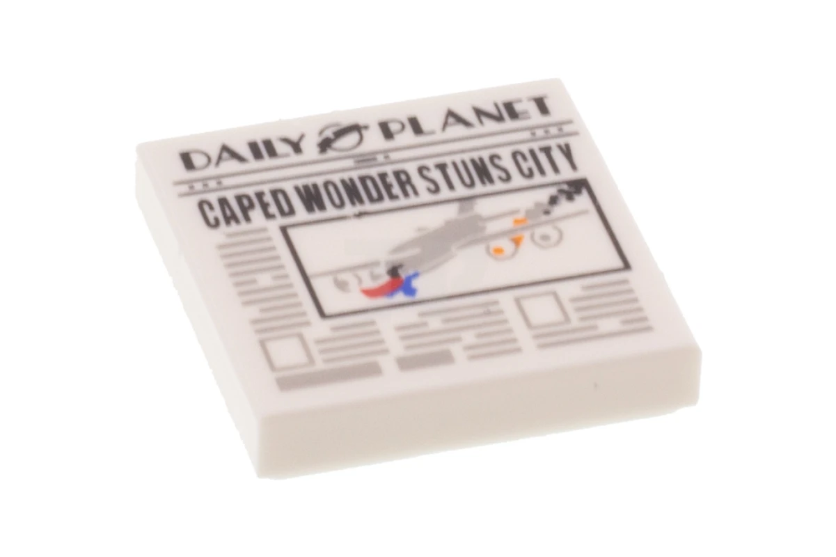 LEGO&reg; 6288435 - 3068pb1290 - Tile 2 x 2 with Groove with Newspaper 'DAILY PLANET' and 'CAPED WONDER STUNS CITY' Pattern