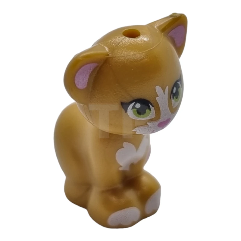 LEGO&reg; 6287754 - 11602pb08 - Cat, Friends / Elves, Sitting with Lime Green Eyes, Dark Pink Nose, White Patches, Metallic Pink Ears and Tail Tip Pattern