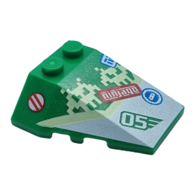 LEGO&reg; 6290500 - 48933pb033 - Wedge 4 x 4 Triple with Stud Notch with Pixel Aliens, 'ninjago', 'ninja' and '05' Pattern