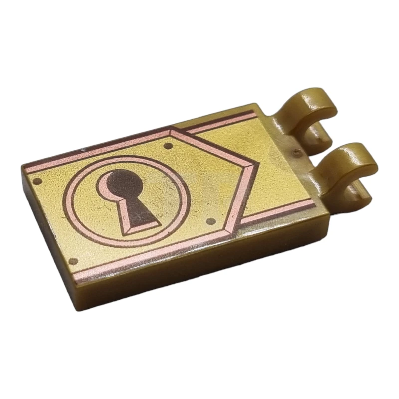 LEGO&reg; 6360151 - 30350bpb099 - Tile, Modified 2 x 3 with 2 Clips with Gold Clasp and Key Hole Pattern