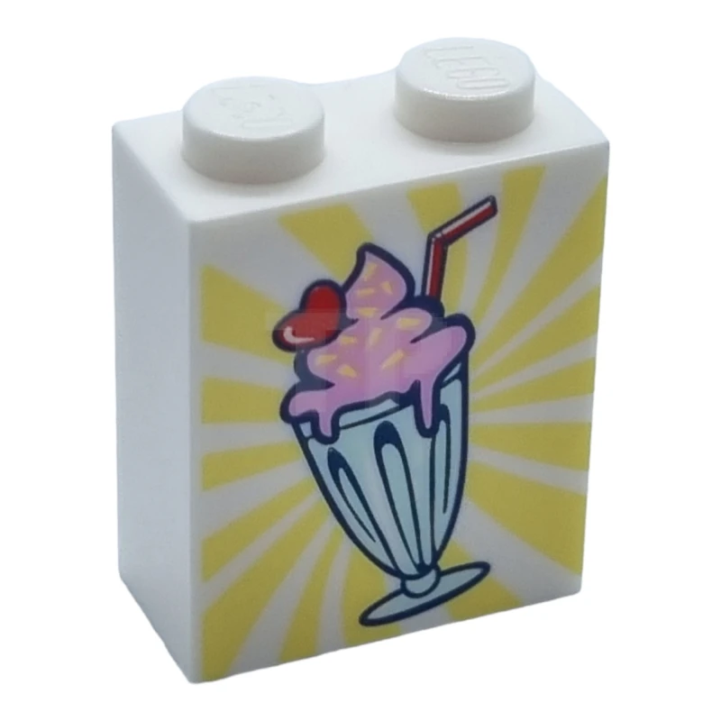 LEGO&reg; 6261574 - 3245cpb103 - Brick 1 x 2 x 2 with Inside Stud Holder with Ice Cream Cup Pattern
