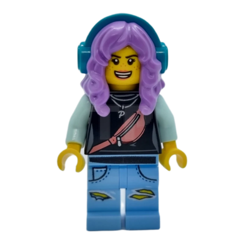 LEGO&reg; hs049 Parker L. Jackson - Black Top with Headphones (Open Mouth Smile / Scared)