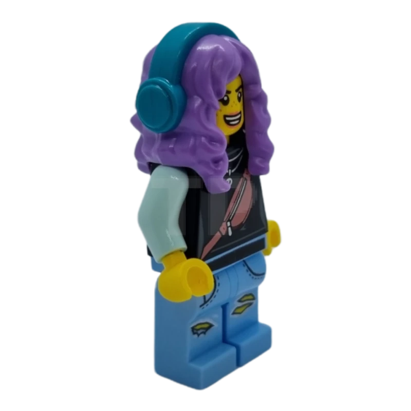 LEGO&reg; hs049 Parker L. Jackson - Black Top with Headphones (Open Mouth Smile / Scared)