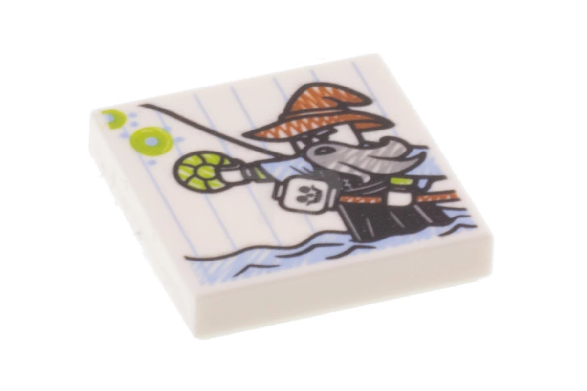 LEGO&reg; 6274904 - 3068pb1234 - Tile 2 x 2 with Groove with Child's Drawing, Man Standing in Water with Jewel and Skull Staff Pattern
