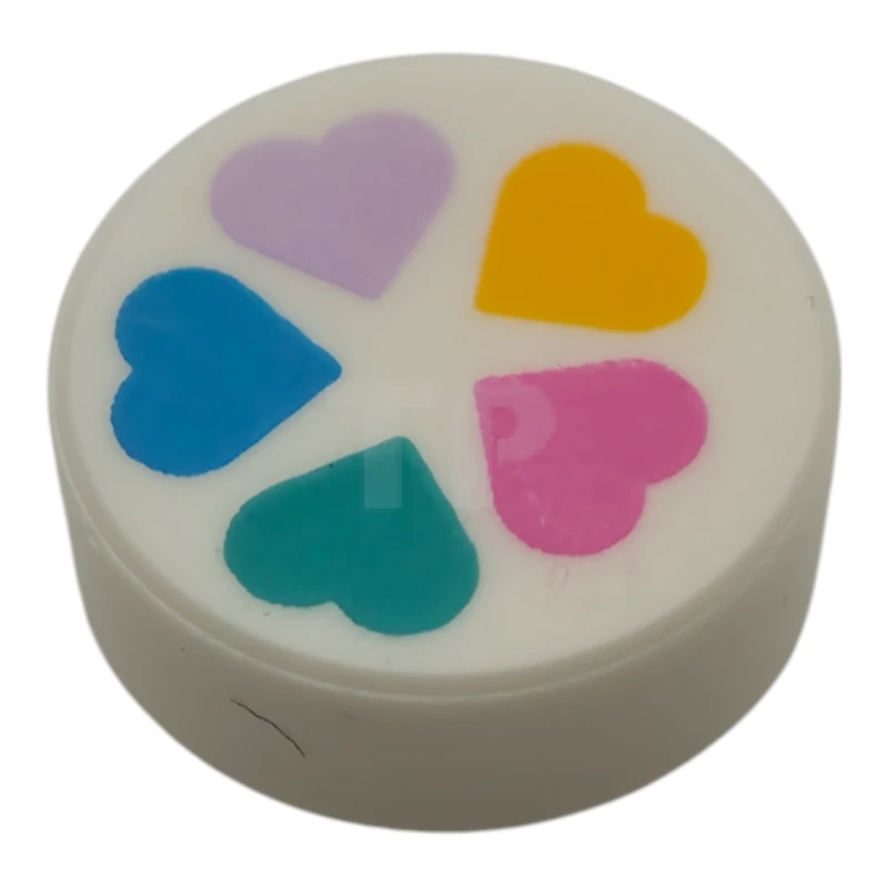 LEGO&reg; 6309192 - 98138pb166 - Tile 1 x 1 Round with Flower - Hearts Pattern