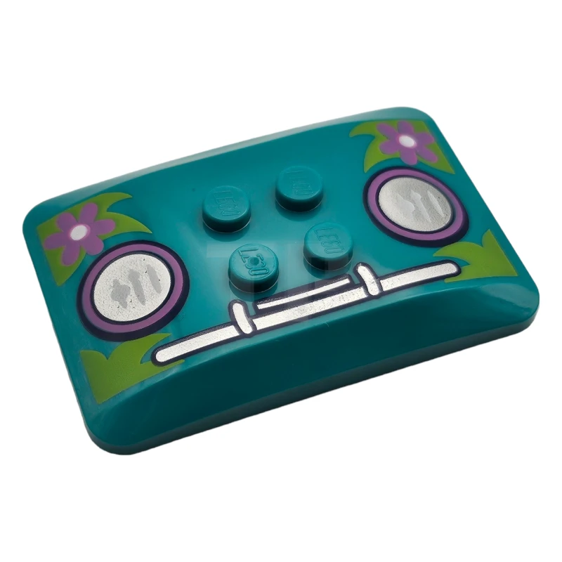 LEGO&reg; 6288372 - 98281pb014 - Wedge 6 x 4 x 2/3 Quad Curved with Headlights, Bumper, and Magenta Flowers on Bright Green Leaves Pattern