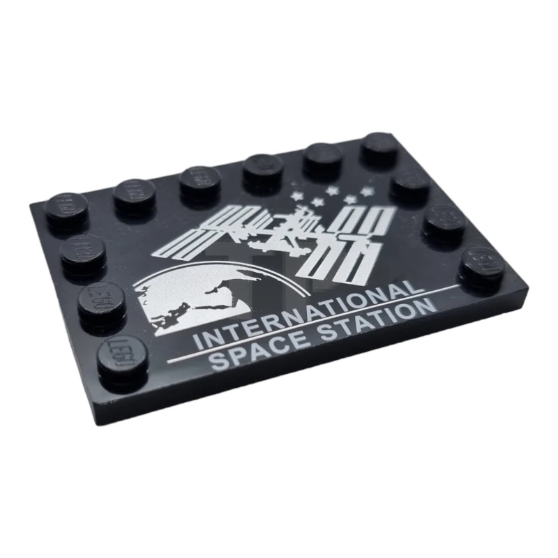 LEGO&reg; 6309250 - 6180pb123 - Tile 4 x 6 with Studs on Edges with 'INTERNATIONAL SPACE STATION' Pattern