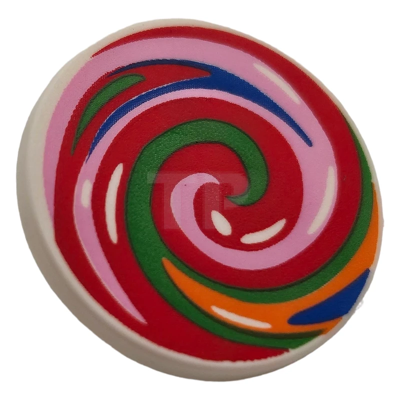 LEGO&reg; 6317595 - 30261pb041 - Panneau de signalisation 2 x 2 rond avec pince et motif de sucette tourbillonnante multicolore