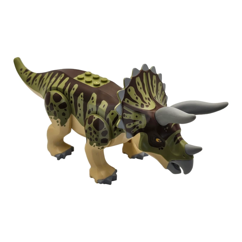 LEGO&reg;  - tricera04 - Dinosaur, Triceratops with Olive Green and Dark Brown Stripes on Back