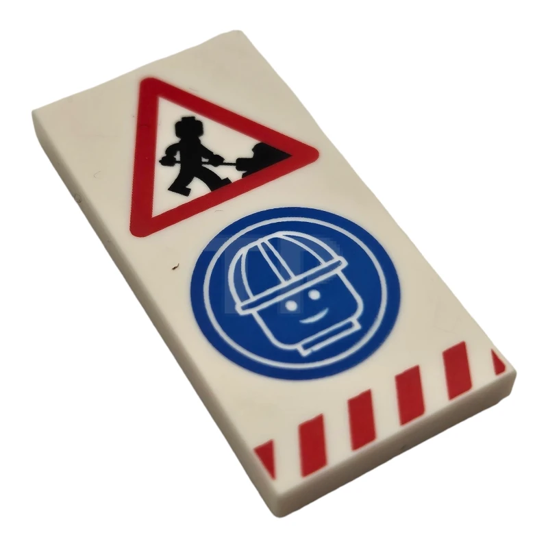 LEGO&reg; 6289411 - 87079pb0704 - Tile 2 x 4 with Minifigure Worker, Head with Construction Helmet and Danger Stripes Pattern