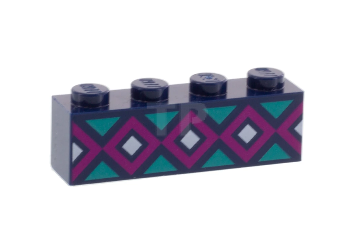 LEGO&reg; 6273368 - 3010pb276 - Brick 1 x 4 with Light Turquoise, Magenta, and White Diamonds Pattern