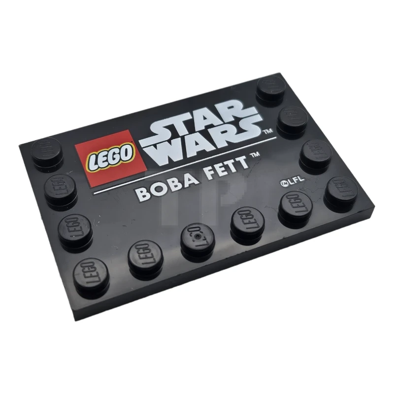 LEGO&reg; 6296997 - 6180pb127 - Tile 4 x 6 with Studs on Edges with 'BOBA FETT' Pattern