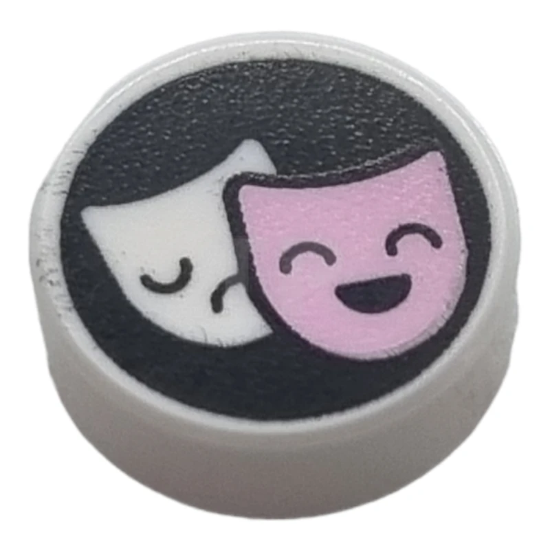 LEGO&reg; 6309191 - 98138pb163 - Carreau 1 x 1 rond avec motif de masques de théâtre de tragédie/comédie.