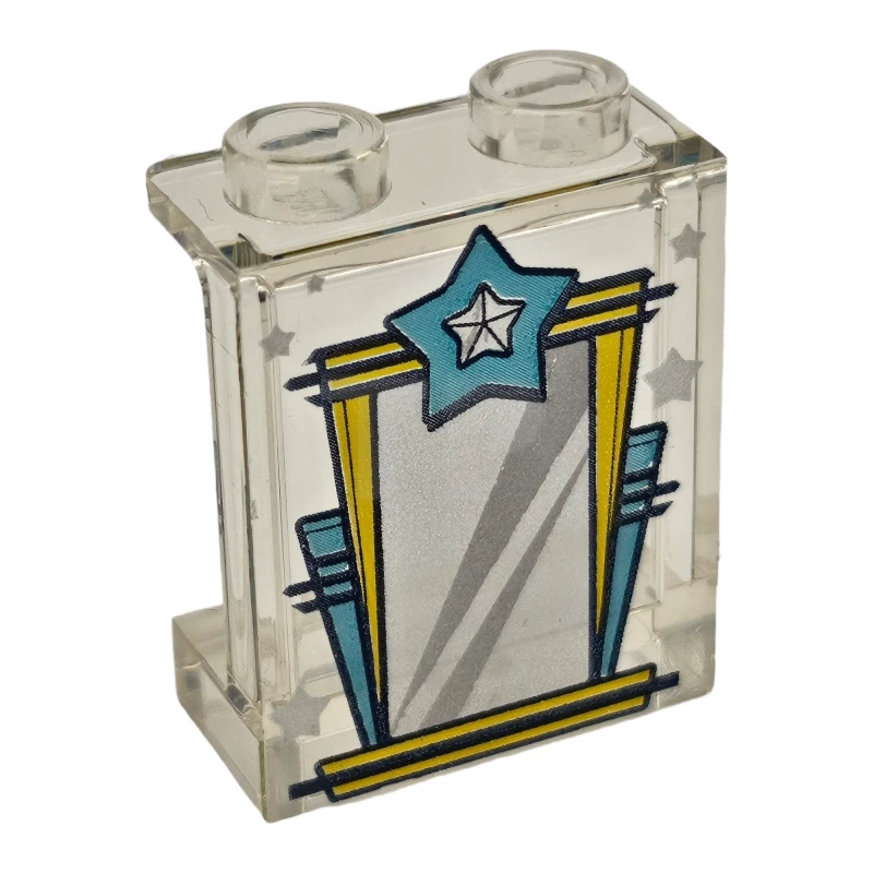 LEGO&reg; 87552pb057 - 6296659 - Panel 1 x 2 x 2 with Side Supports - Hollow Studs with Silver Vanity Mirror and Stars Pattern