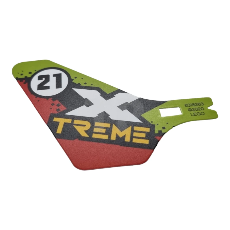 LEGO&reg; 69864 - 6318263 - Plastic Tail for Flying Helicopter with 'X TREME' and '21' in Circle on Lime and Red Background Pattern on Both Sides