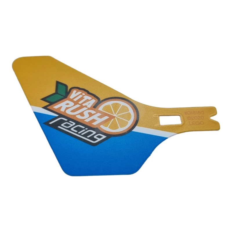 LEGO&reg; 69846 - 6318150 - Plastic Tail for Flying Helicopter with 'ViTA RUSH racing' Logo on Bright Light Orange and Dark Azure Background Pattern on Both Sides