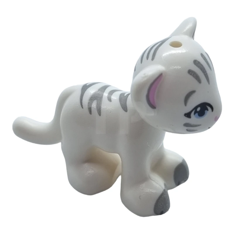 LEGO&reg; 6296649 - 14734pb04 - Lion / Tiger, Friends / Elves, Cub with Bright Light Blue Eyes, Bright Pink Nose, Light Bluish Gray Paws and Stripes Pattern