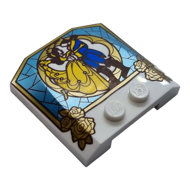 LEGO&reg; 6303124 - 45677pb128 - Plaque 4 x 4 x 2/3 Triplement courbée avec motif de vitrail (La Belle et la Bête).
