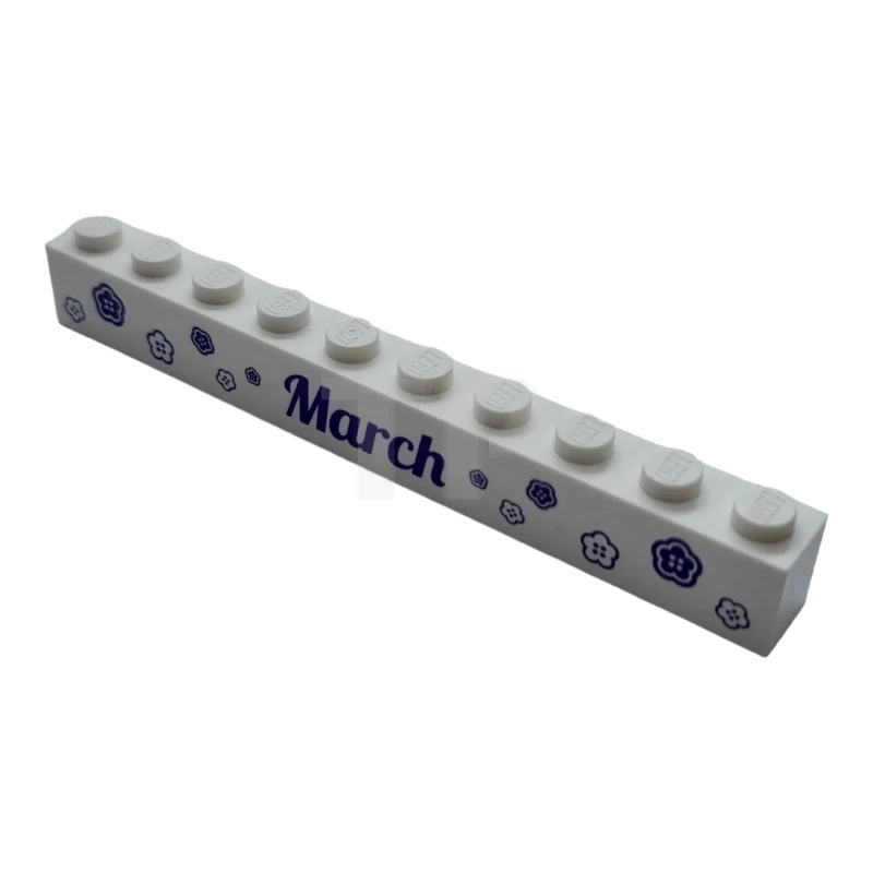 LEGO&reg; 6029900 - 6111pb016 - Brick 1 x 10 with 'March' and 'April' on Opposite Sides Pattern