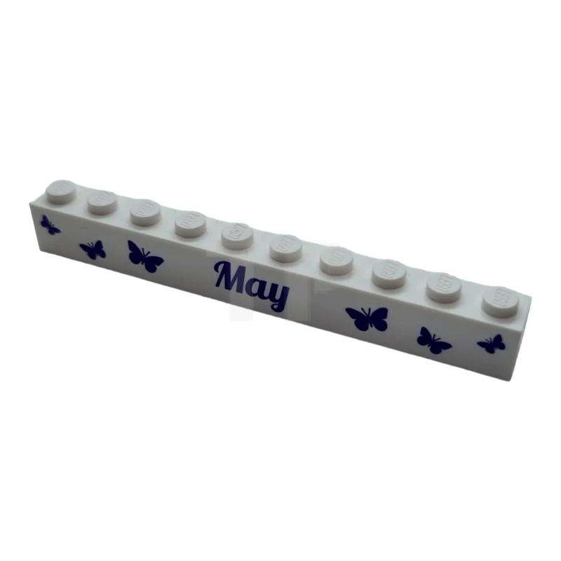 LEGO&reg; 6029902 - 6111pb017 - Brick 1 x 10 with Dark Purple 'May' and 'June' Pattern on Opposite Sides