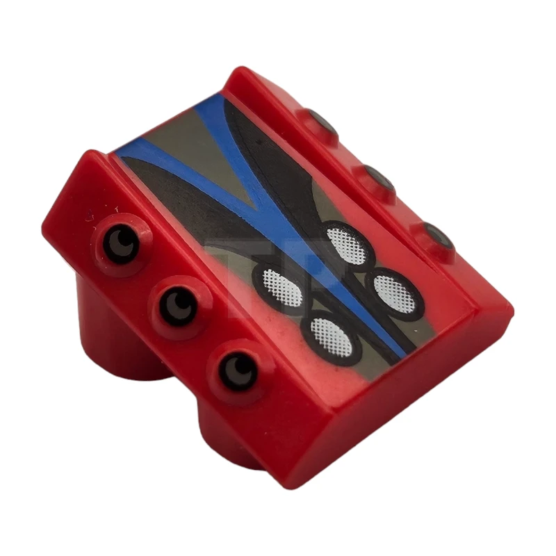 LEGO&reg; 4186767 - 30603pb09 - Brick, Modified 2 x 2 No Studs, Sloped with 6 Side Pistons Raised and Silver, Black, and Blue Pattern