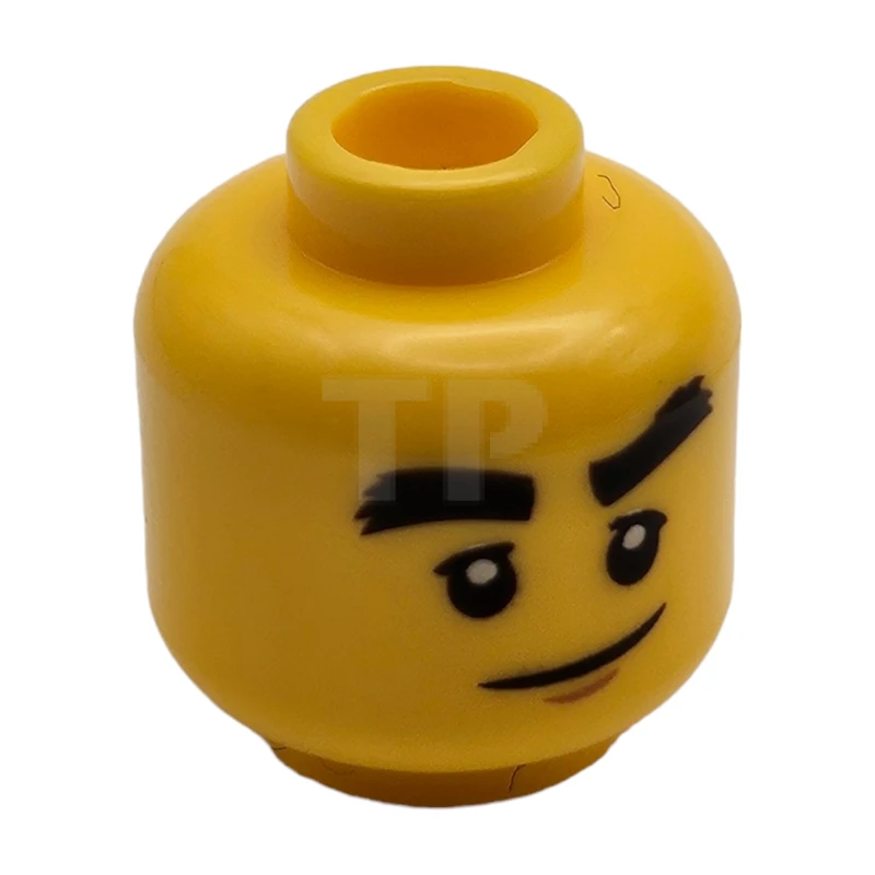 LEGO&reg; 6192016 - 3626cpb1893 - Minifigure, Head Dual Sided Black Bushy Eyebrows, Smile / Angry Pattern (Cole) - Hollow Stud