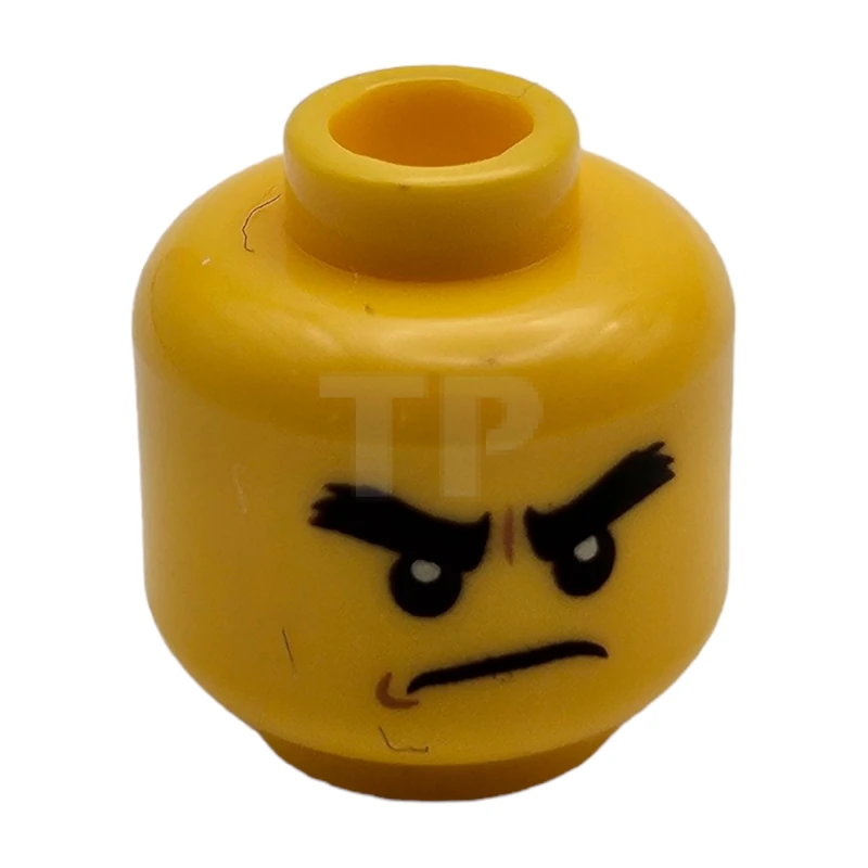 LEGO&reg; 6192016 - 3626cpb1893 - Minifigure, Head Dual Sided Black Bushy Eyebrows, Smile / Angry Pattern (Cole) - Hollow Stud