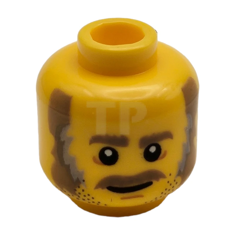 LEGO&reg; 6205341 - 3626cpb1911 - Minifigure, Head Dark Tan Eyebrows, Moustache, Dark Tan and Gray Sideburns, Stubble and White Pupils Pattern - Hollow Stud