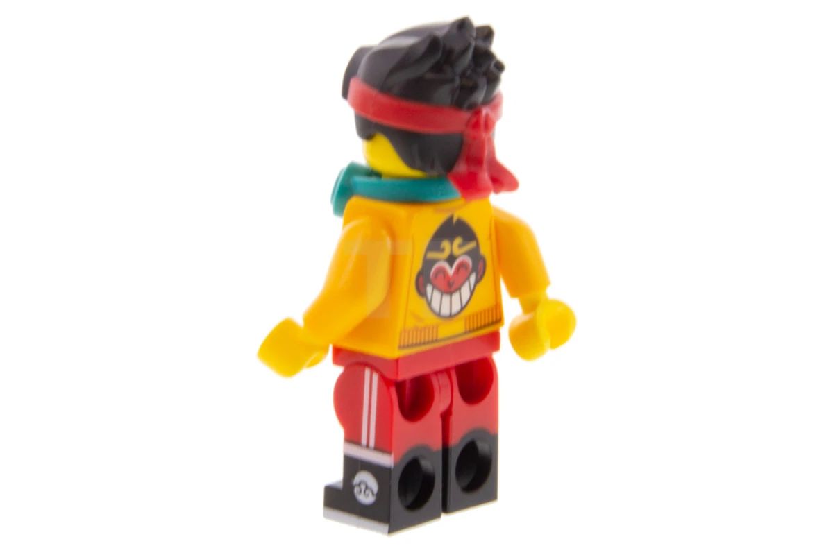 LEGO&reg; mk001 Monkie Kid - Leuchtend orangefarbene Jacke, Kopfhörer (Grinsen / Wütend)