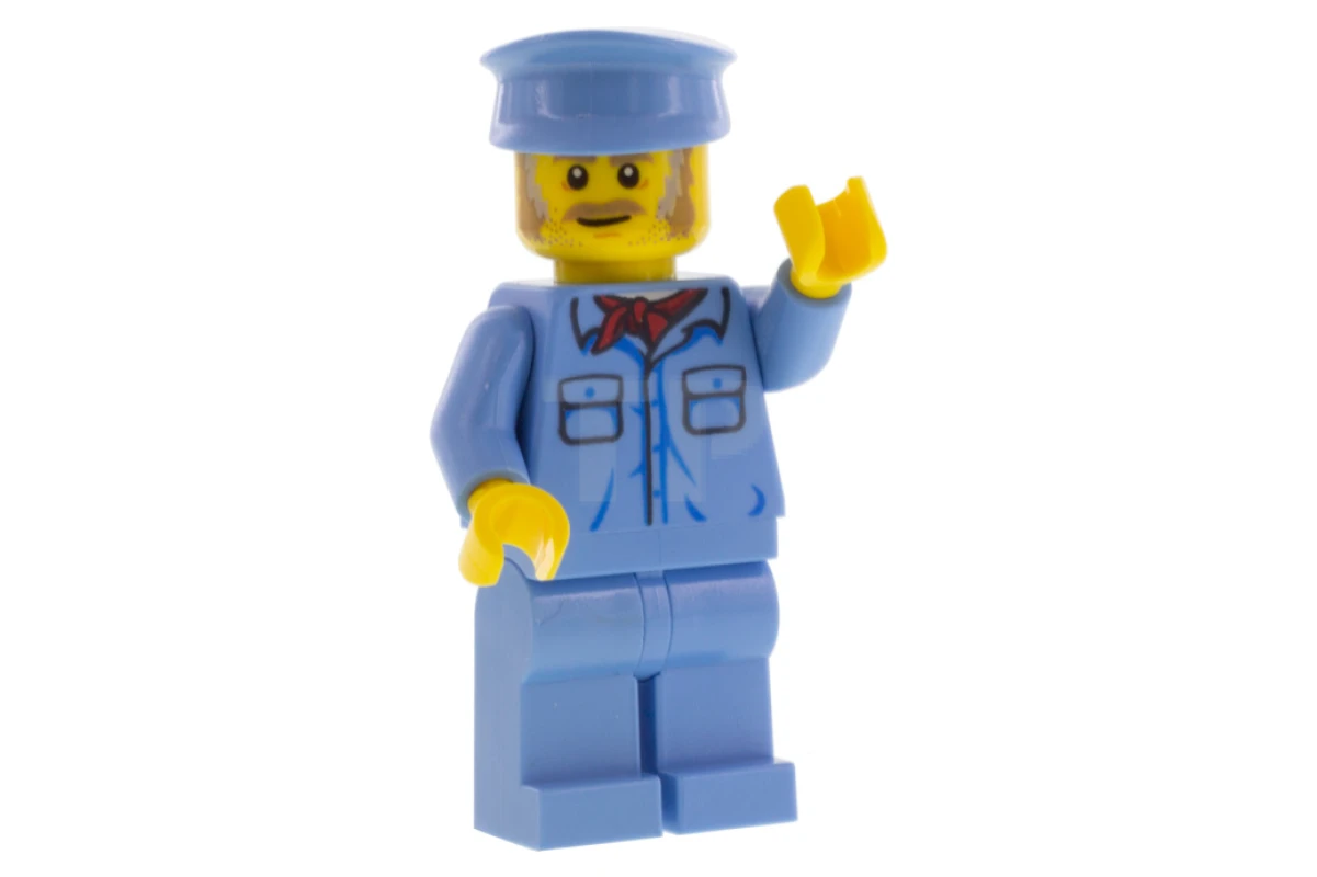 LEGO&reg; trn254 Agent de train - Homme, chapeau bleu moyen, chemise bleu moyen avec bandana rouge, jambes bleu moyen