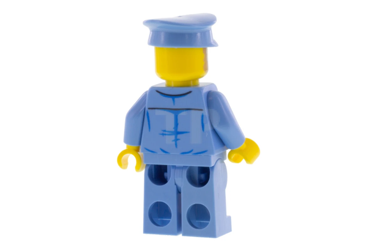 LEGO&reg; trn254 Agent de train - Homme, chapeau bleu moyen, chemise bleu moyen avec bandana rouge, jambes bleu moyen