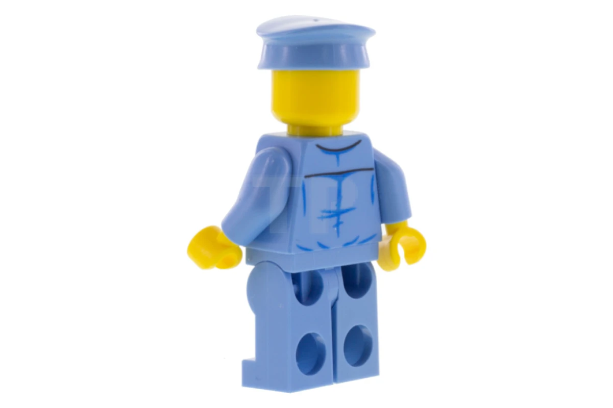 LEGO&reg; trn254 Agent de train - Homme, chapeau bleu moyen, chemise bleu moyen avec bandana rouge, jambes bleu moyen